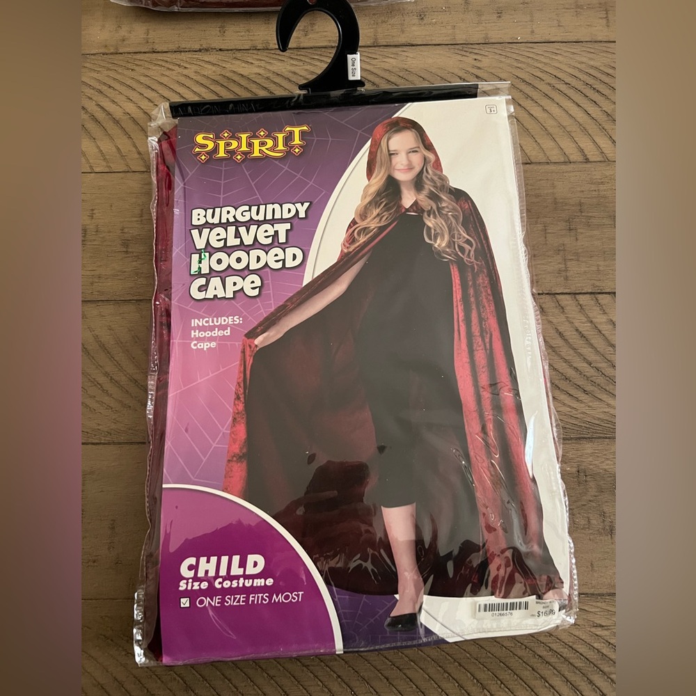 Burgundy Velvet hooded Cape and Long Auburn wig